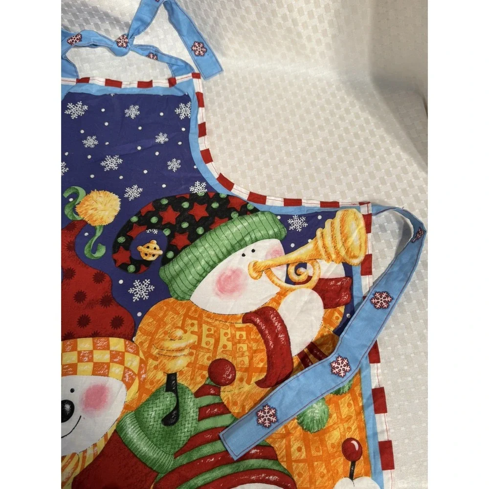 Frostie and Friends Red Blue Green Holiday Cotton Apron Adjustable Ties